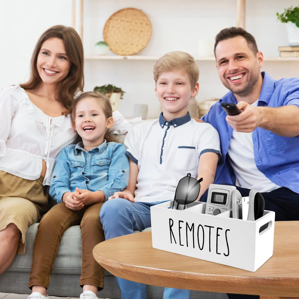 Wooden TV Remote Holder – 3-Compartment Desk Organizer