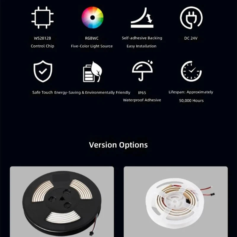 RGBWC COB LED Strip WS2812B 1M/5M | IP65 Waterproof 24V