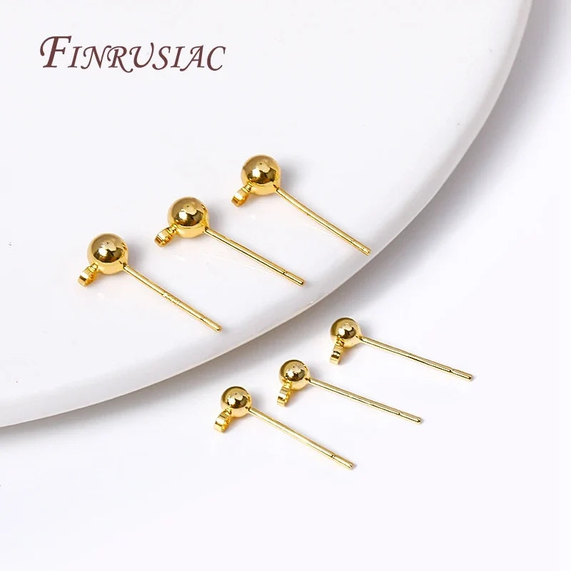 18K Gold-Plated Ball Post Earring Studs with Closed Ring 3/4mm