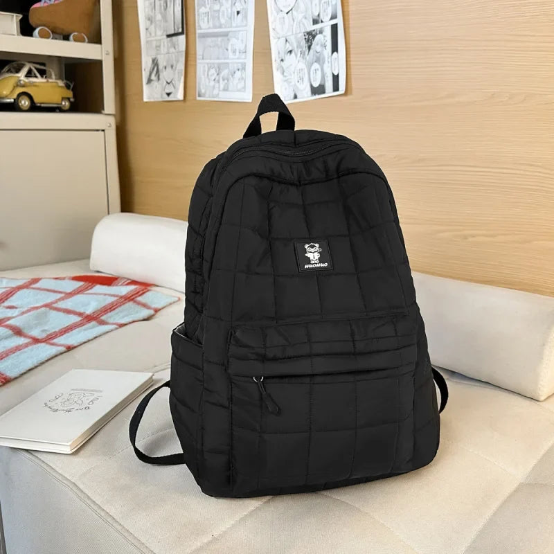 Korean Minimalist Flannel Backpack – Unisex Casual Daypack
