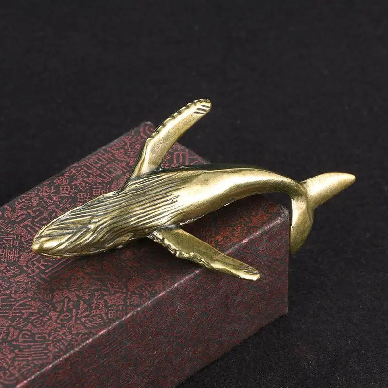 Mini Solid Brass Whale Statue – Vintage Rustic Sea Figurine