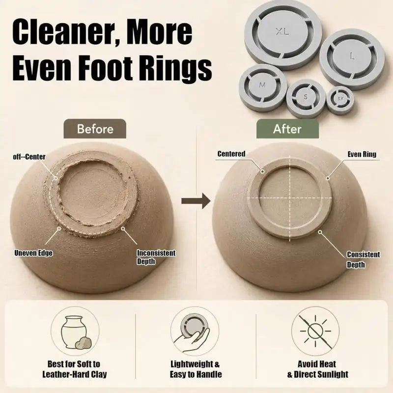 Pottery Foot Ring Mold Set – 5 PLA Clay Cutter Templates