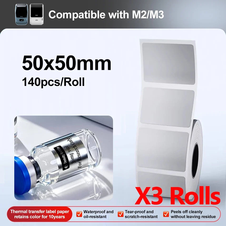 Niimbot M2/M3 Silver Thermal Transfer Labels – 3 or 5 Roll Pack