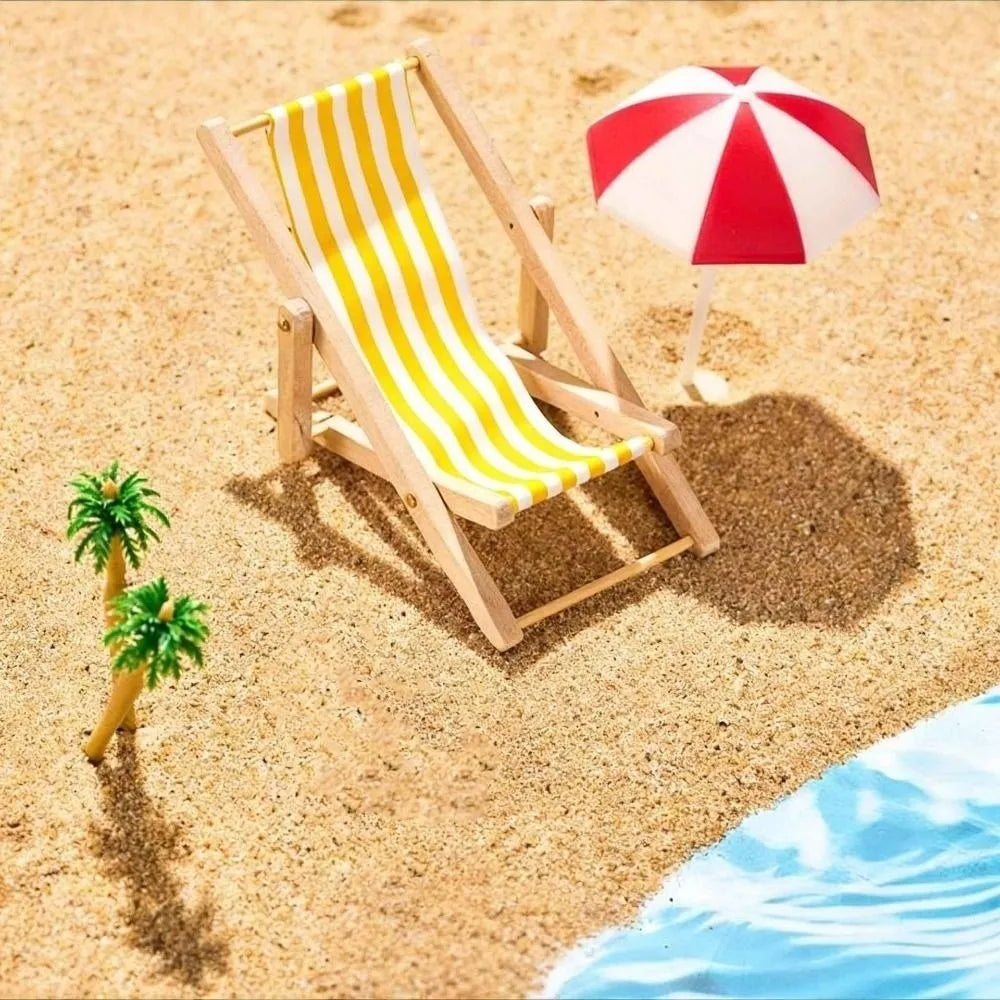 Miniature Dollhouse Beach Chair 1/12 Scale Foldable Wood