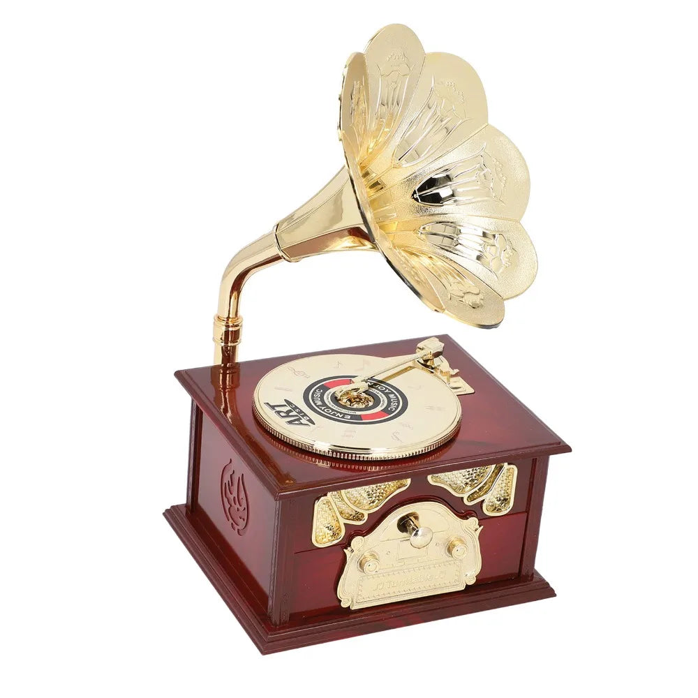 Retro Clockwork Gramophone Music Box – Vintage Phonograph Figurine
