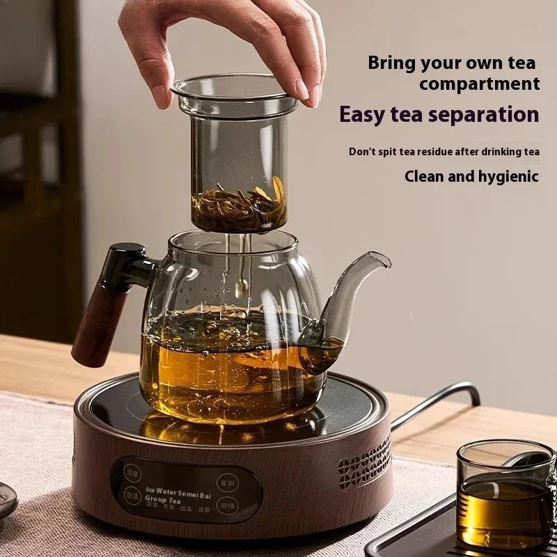 Glass Tea Pot with Pull-Filter – Heat-Resistant Brewing Kettle
