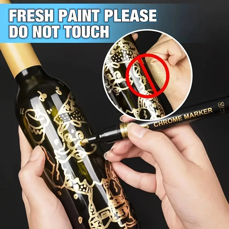 Chrome Paint Marker Pen – Metallic Gold & Silver, 2mm Nib