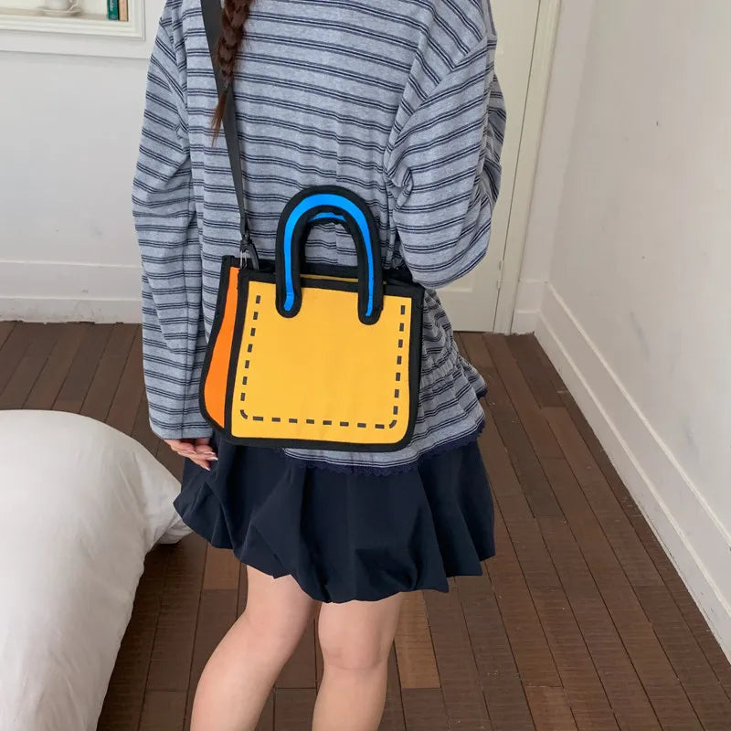 Japanese Manga 2D Flat Canvas Crossbody Tote Bag for Women