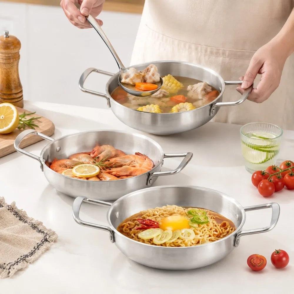 Korean Stainless Steel Cookware Set – 3 Pots & 1 Spoon
