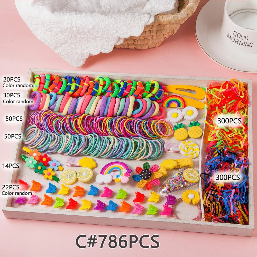 881Pcs Kids Hair Accessories – Clips, Ties & Scrunchies Set