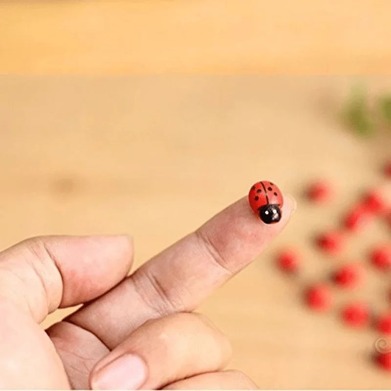 100Pcs Wooden Mini Ladybug Stickers – Self-Adhesive DIY Craft