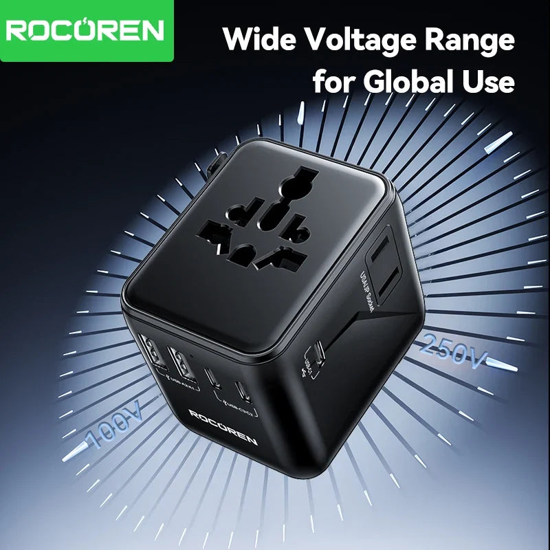 Rocoren Universal Travel Adapter GaN Fast Charging USB-C USB-A