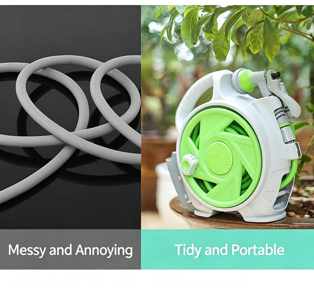 Portable Mini Garden Hose Reel Cart – 15M Water Pipe Winder