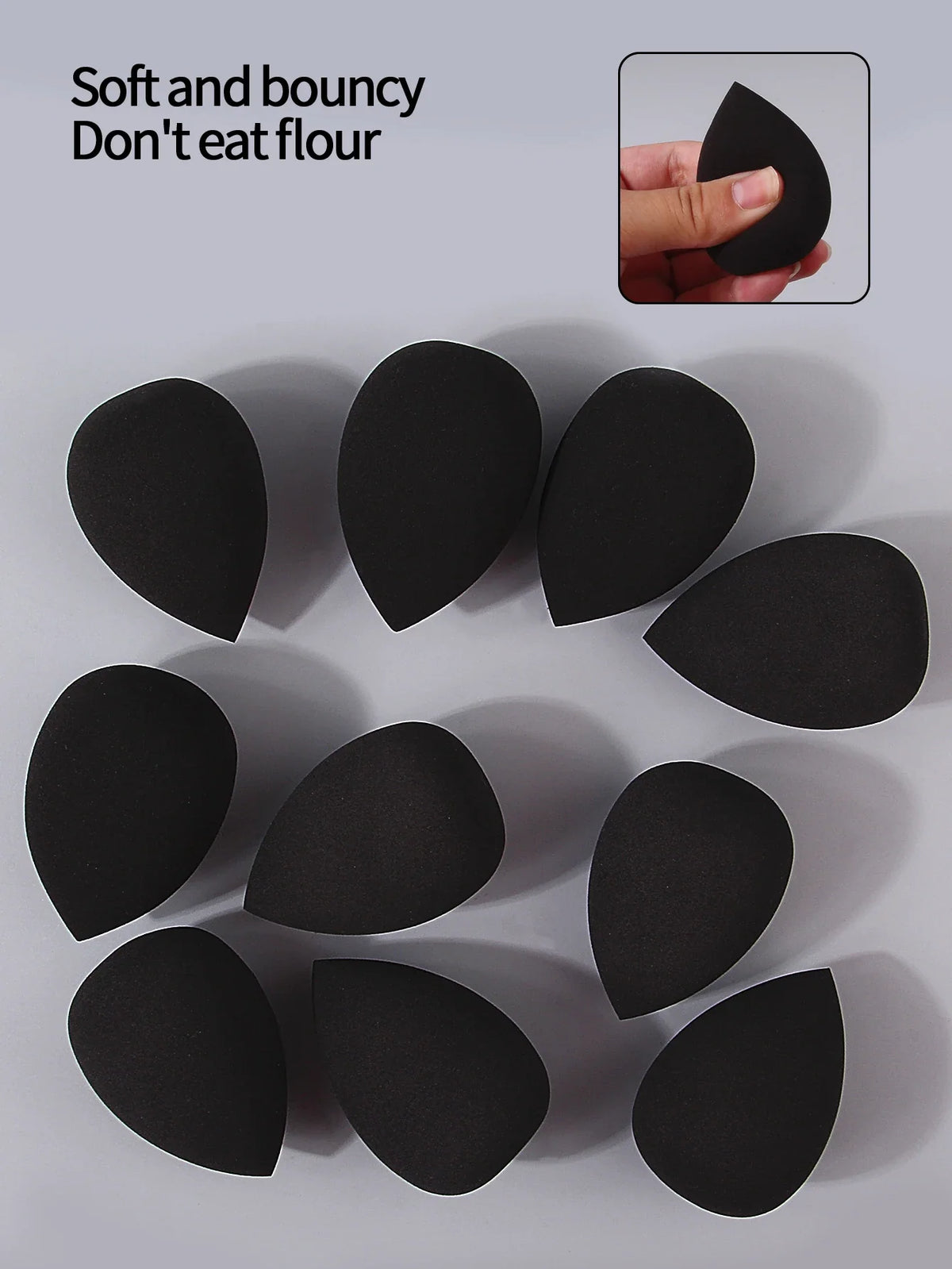 10PCS Black Makeup Sponge Eggs – Dry & Wet Foundation Puffs
