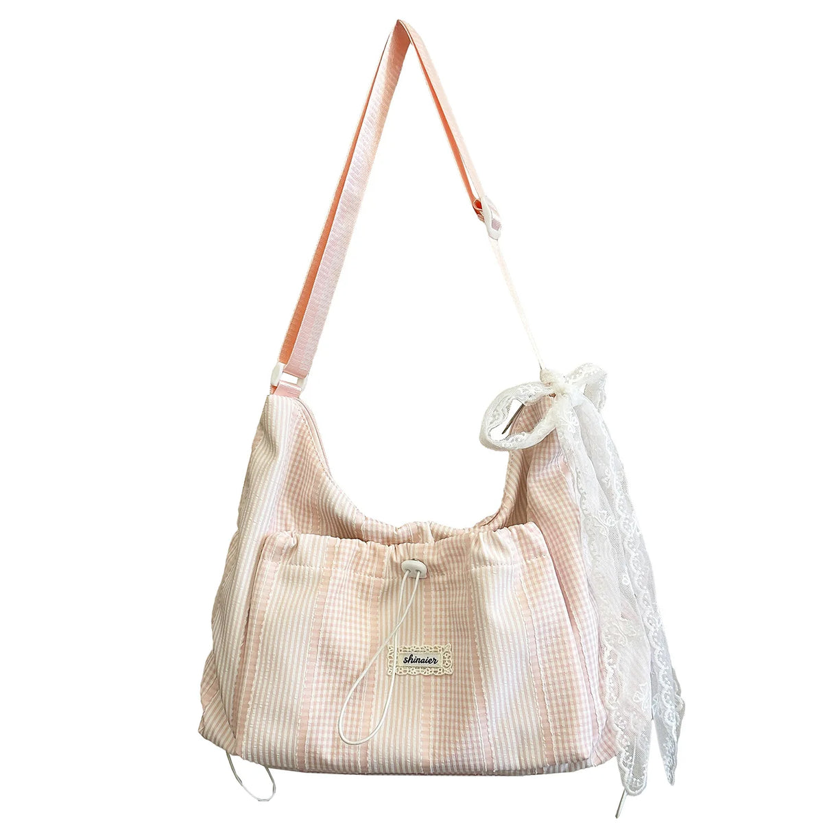 Women's Striped Nylon Tote Bag – Large Capacity Shoulder Bag