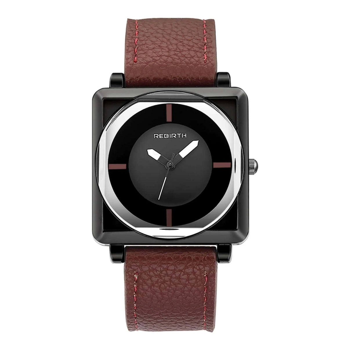 REBIRTH Women's Retro Square Quartz Watch – Leather Strap