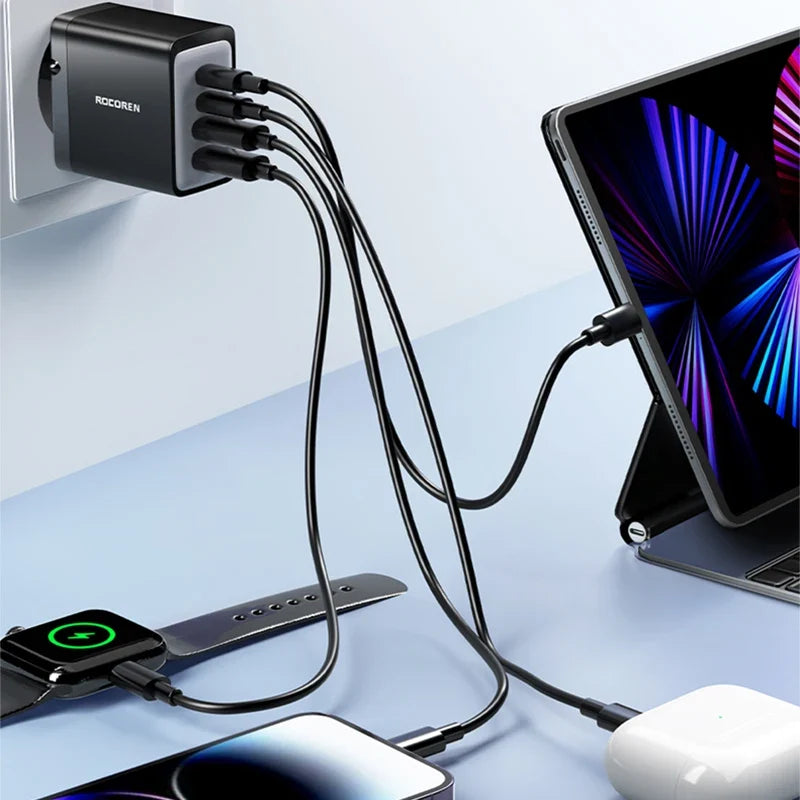Rocoren GaN 45W 4-Port USB-C Fast Charger for iPhone & Samsung