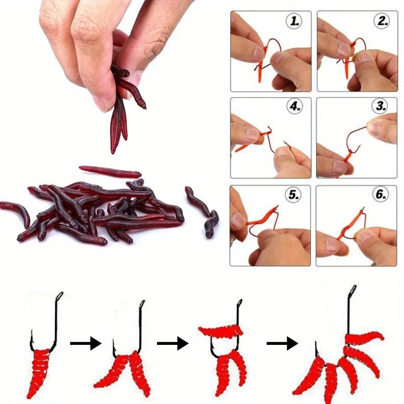 50pcs Silicone Worm Soft Fishing Bait 3.5cm Scented Lures