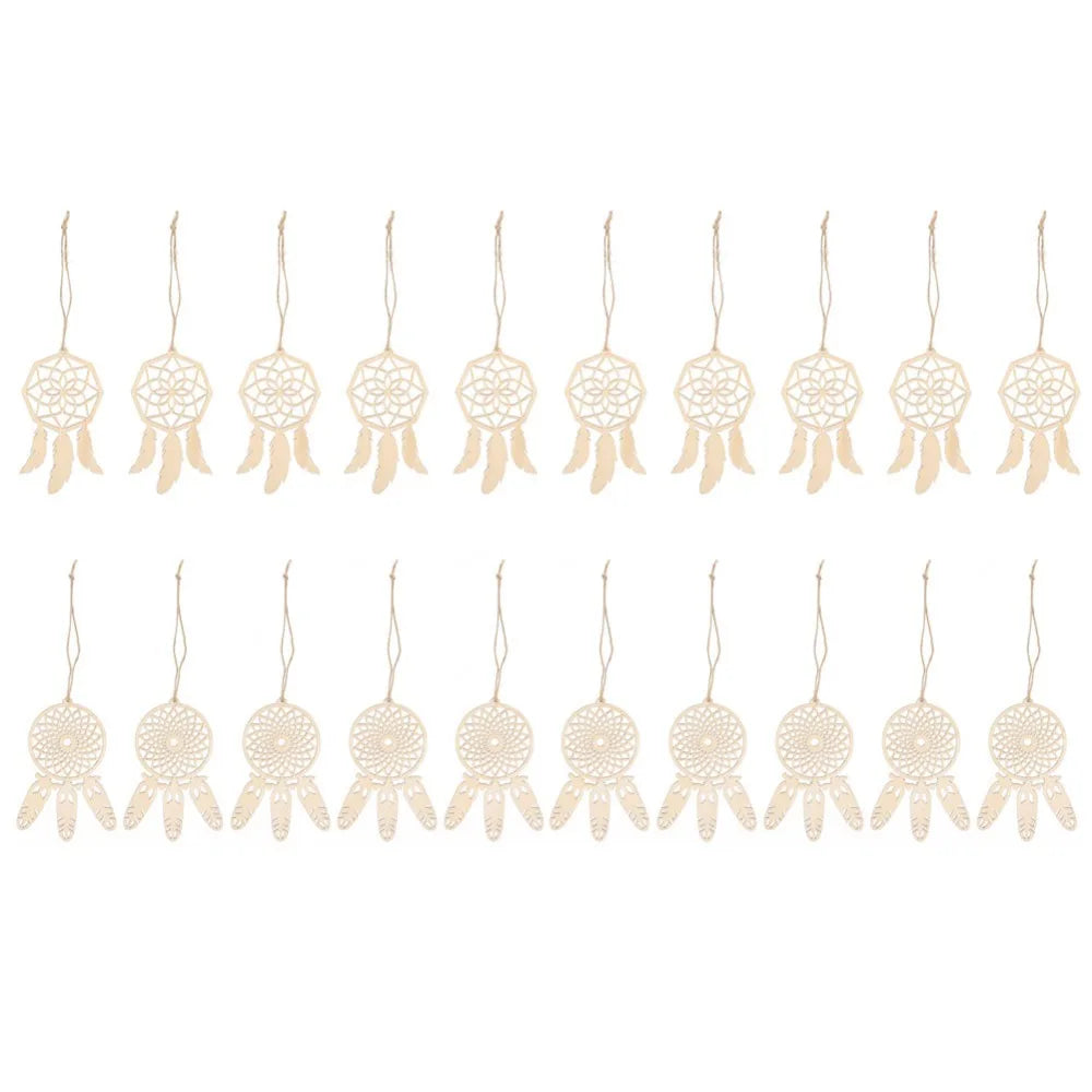 20pcs Unfinished Wood Dreamcatcher Ornaments – Boho DIY Kit