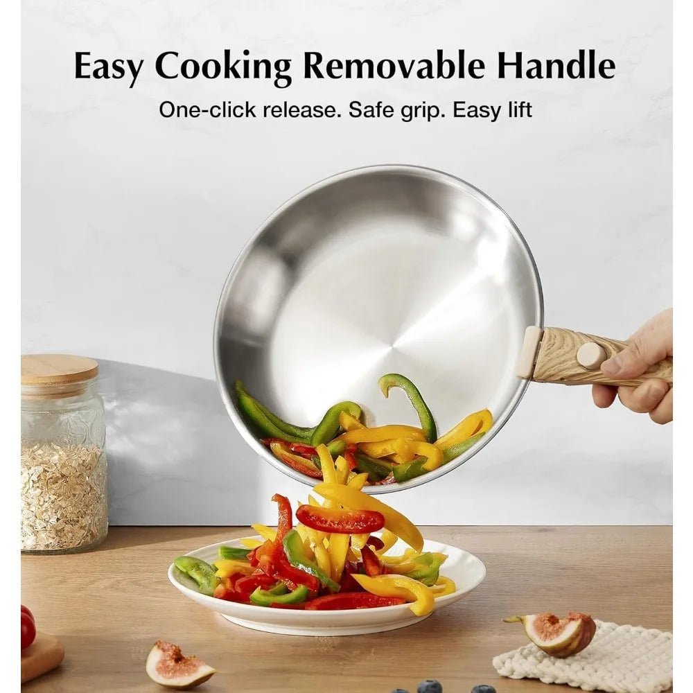KOCH SYSTEME CS 4-Piece Stainless Steel Frying Pan Set | Removable Handle