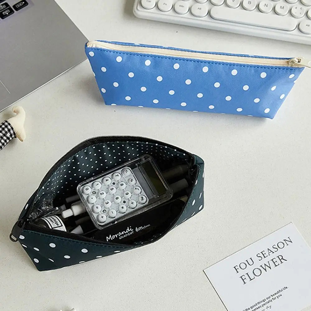 Polka Dot Pencil Case Large Capacity Zipper Stationery Pouch
