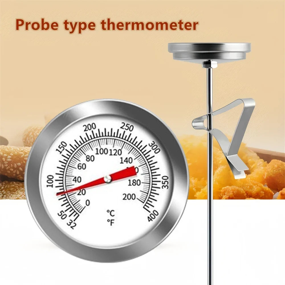 Stainless Steel Probe Thermometer 0–200°C | Kitchen Dial Gauge