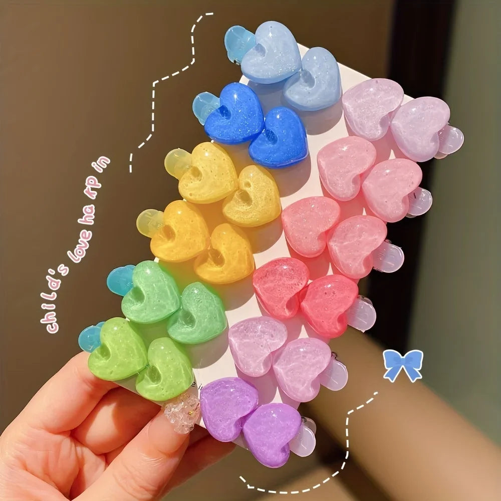 12pcs Girls Rainbow Hair Clips – Flower Star Heart Hairpins