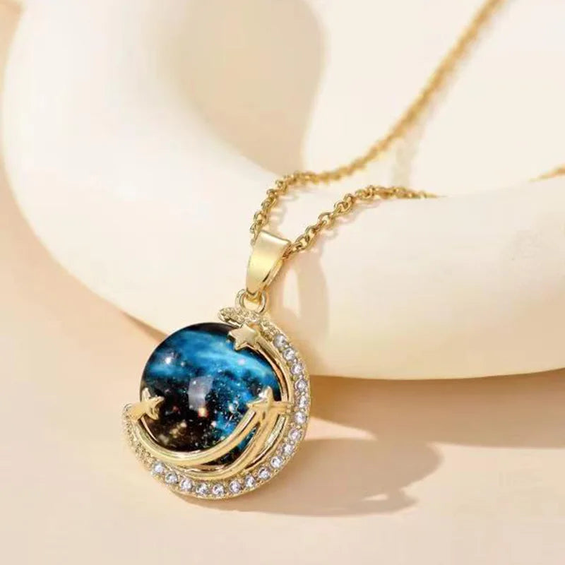 Women's Star Planet Gold Pendant Necklace | Copper Collarbone Chain