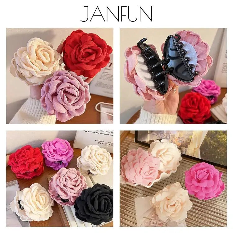 Rose Flower Hair Claw Clip – Elegant Shark Clip for Women
