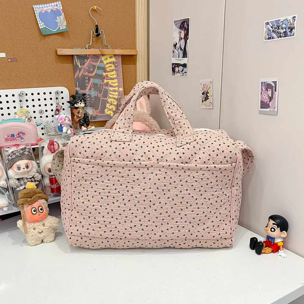 Women's Pink Floral Canvas Handbag – Large Shoulder Bag