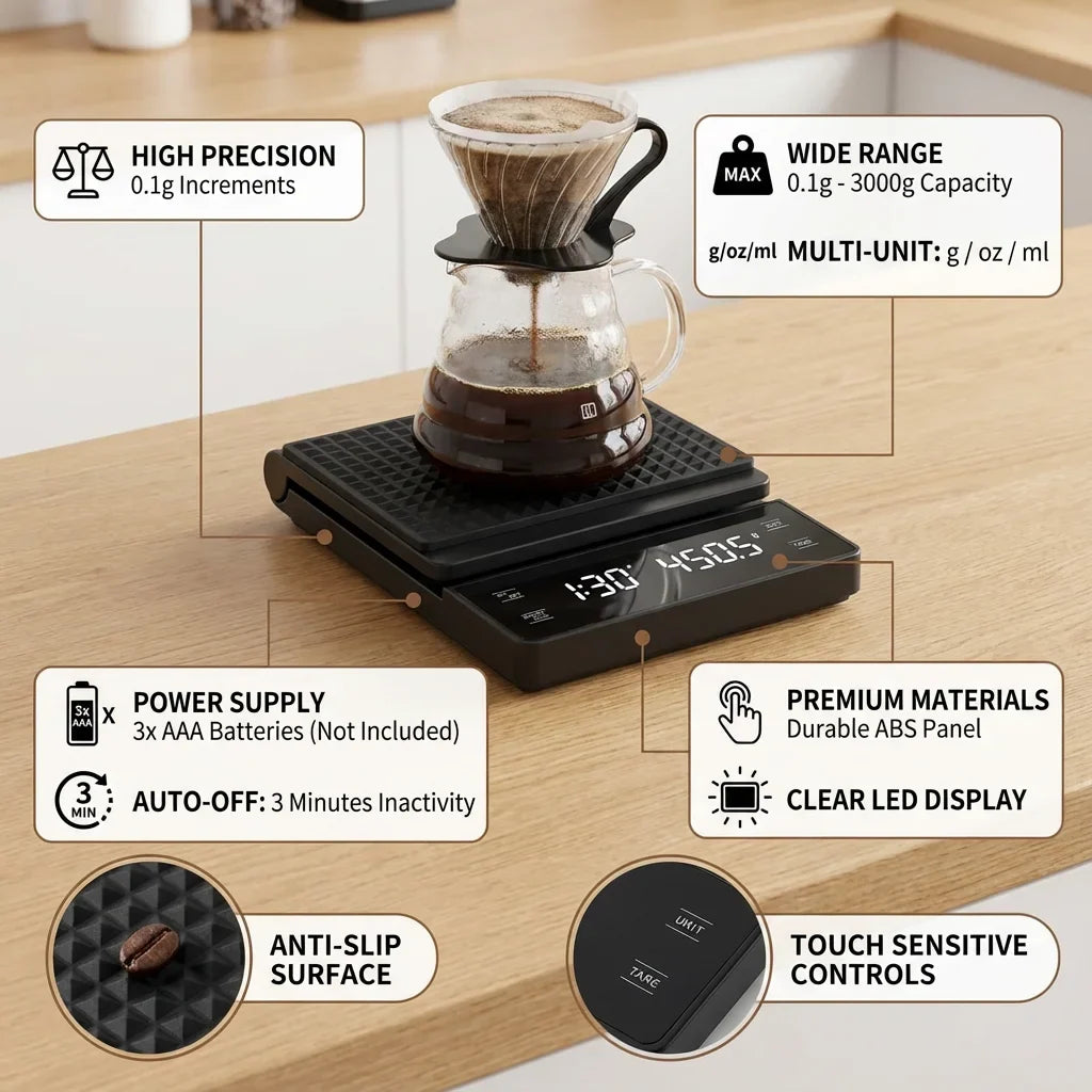 Digital Coffee Scale 3kg/0.1g with Timer & LCD Display