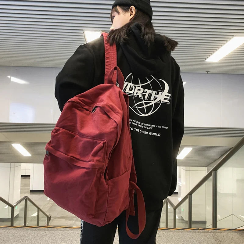 Vintage Canvas Backpack Y2K Preppy Laptop Travel Bag Unisex