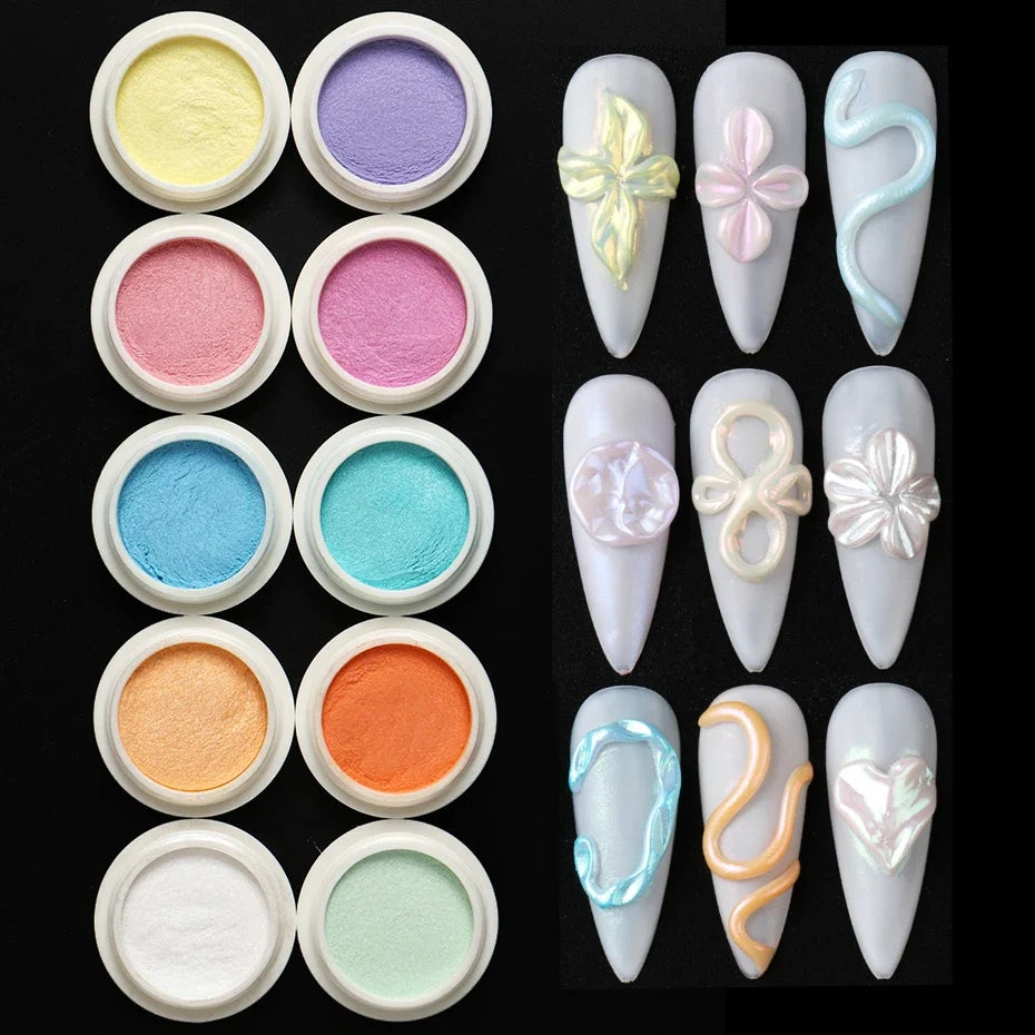 Chrome Nail Powder Pigment Set – Iridescent Aurora Glitter 10 Boxes
