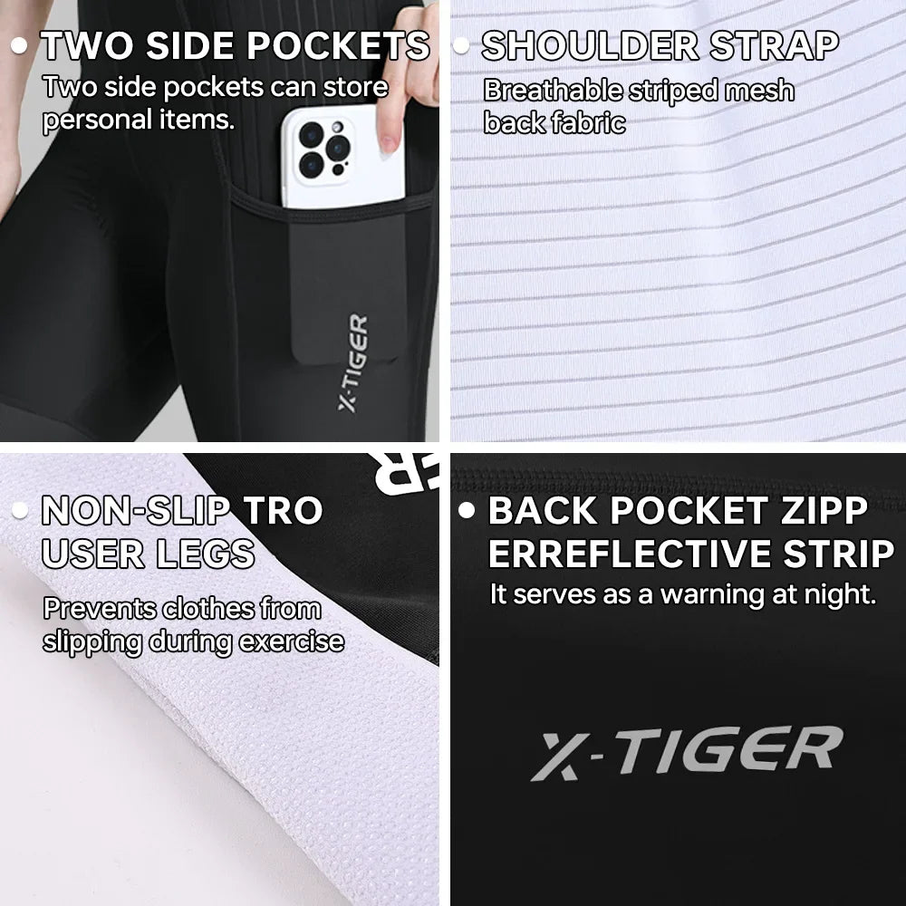 X-TIGER Women's 5D Padded Cycling Bib Shorts | UV Protection