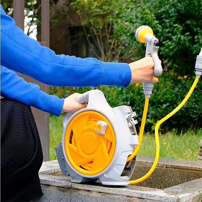 Portable Mini Garden Hose Reel Cart – 15M Water Pipe Winder