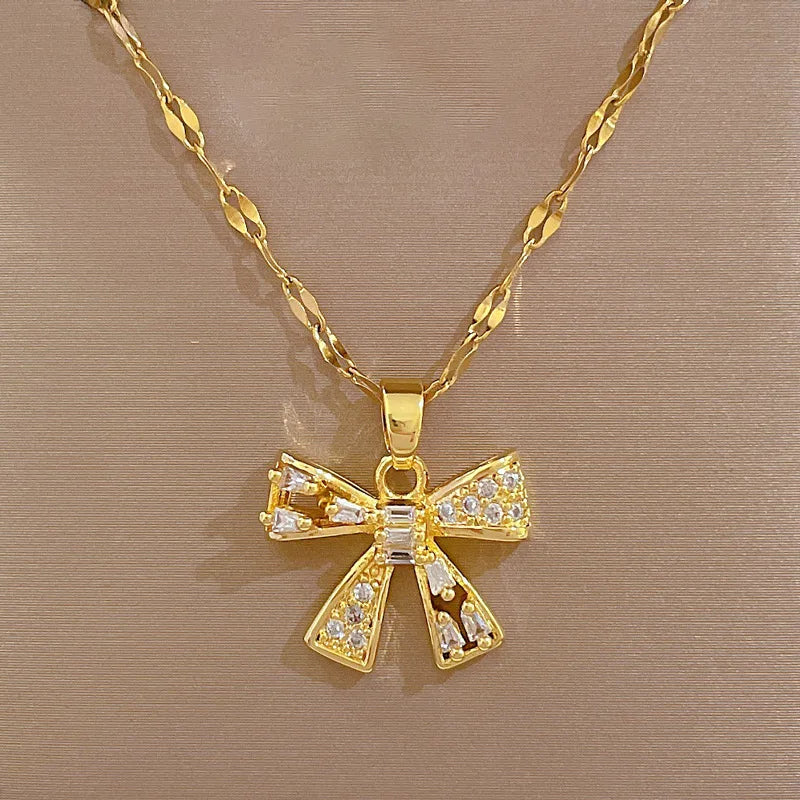 Butterfly Pendant Choker Necklace – Gold Stainless Steel
