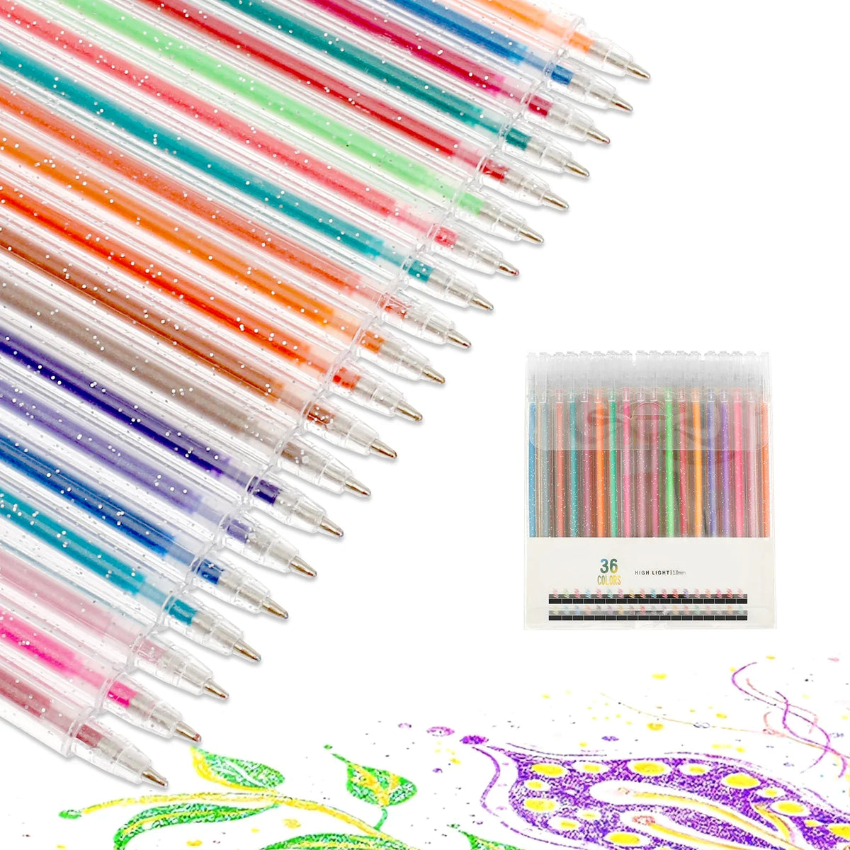 Glitter Gel Pen Set – 18 & 36 Neon Colors for Kids & Adults