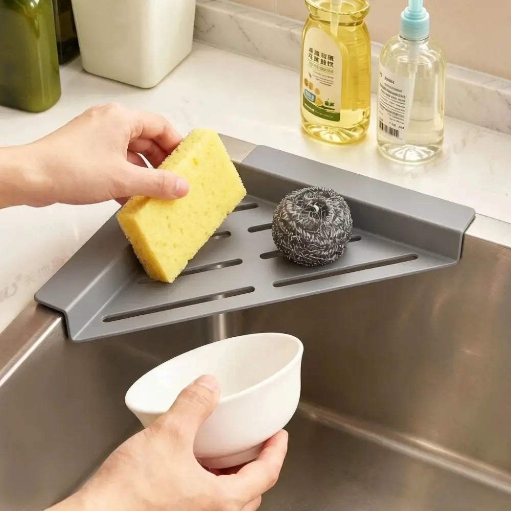 Carbon Steel Sink Corner Rack – Rust-Proof Drain & Sponge Holder