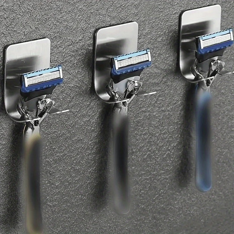 Wall-Mount Punch-Free Razor Holder – Stainless Steel Look