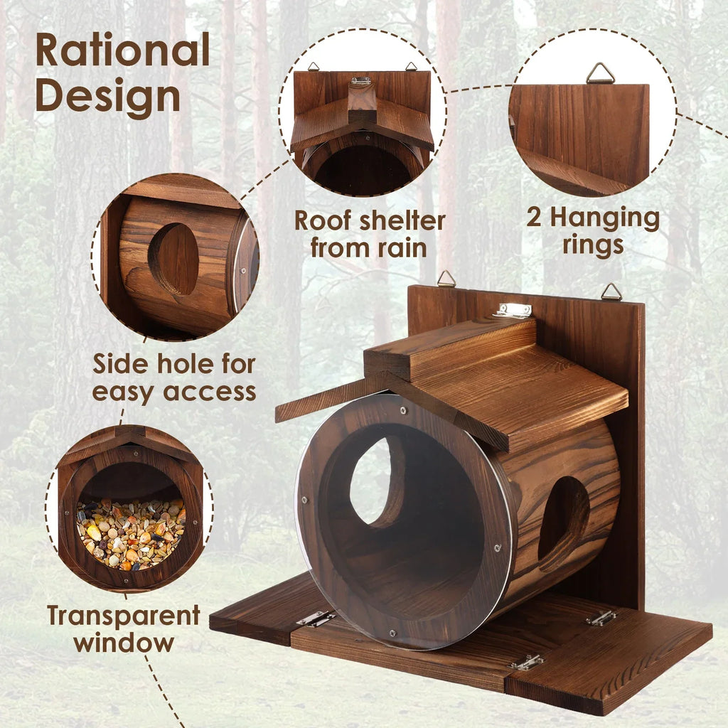 Wood Squirrel Feeder House – Wall Mounted Chipmunk Feeding Box