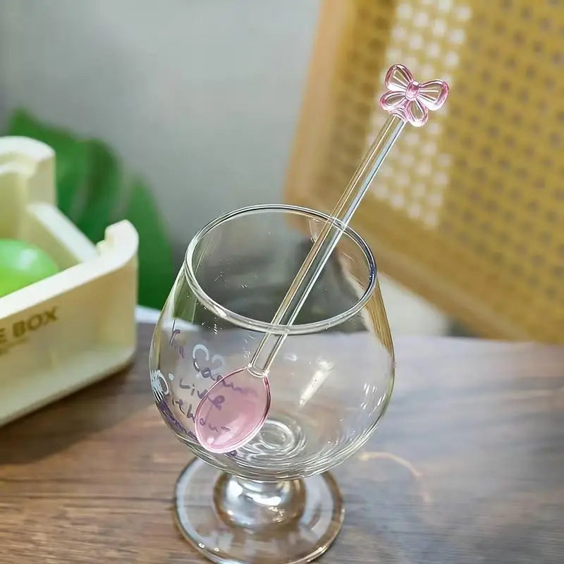 Pink Bow Glass Coffee Spoon – Long Handle Stirring Teaspoon