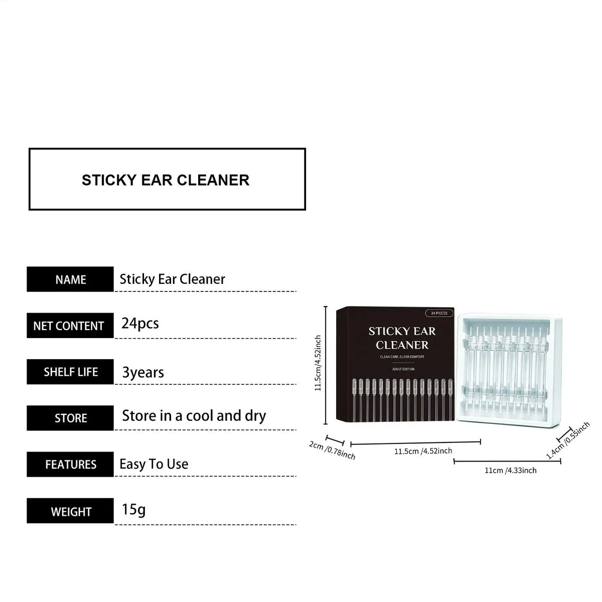 Reusable Sticky Ear Cleaning Sticks 24-Pack + Storage Case