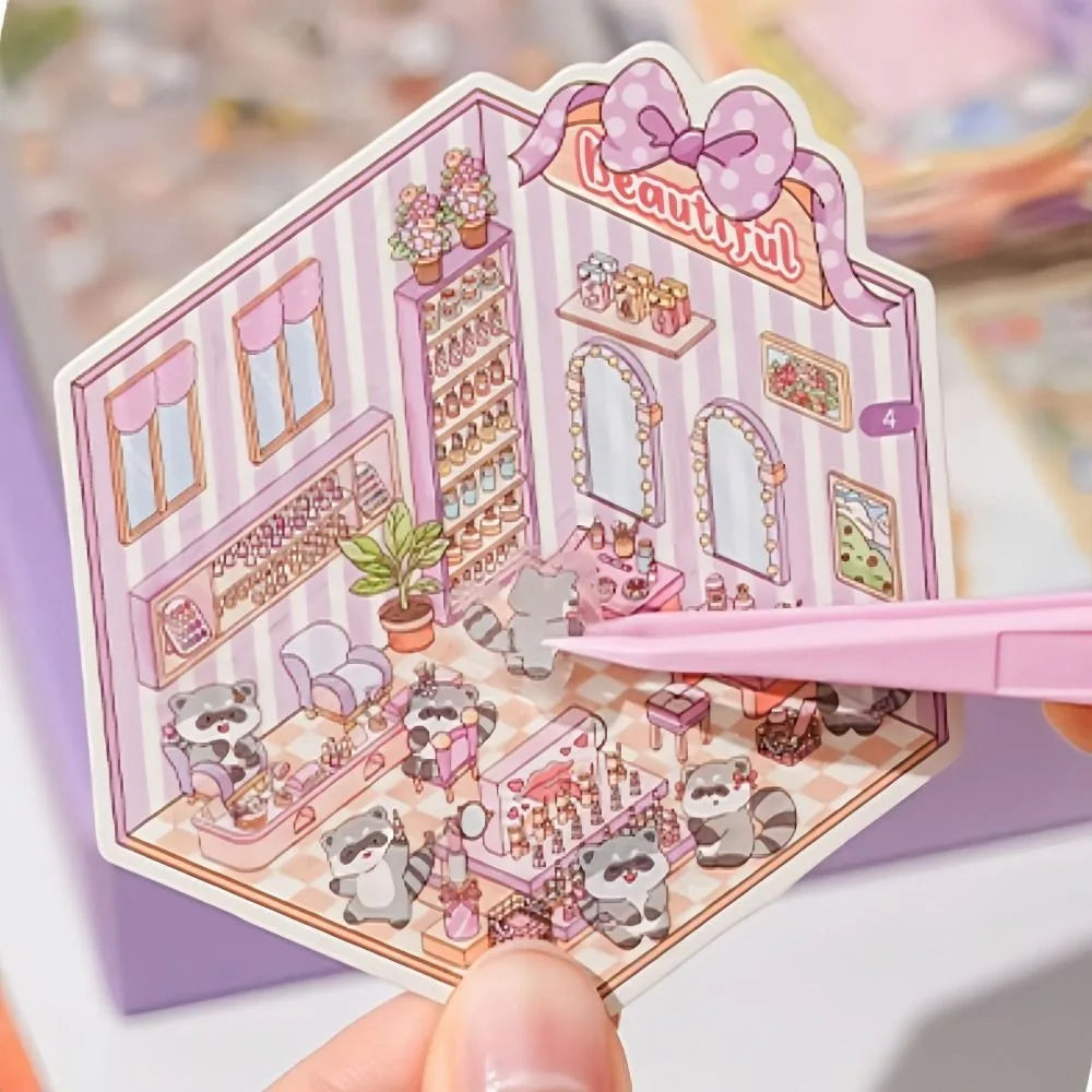 50-in-1 Miniature Scene Landscape Stickers – DIY 3D PET Pack