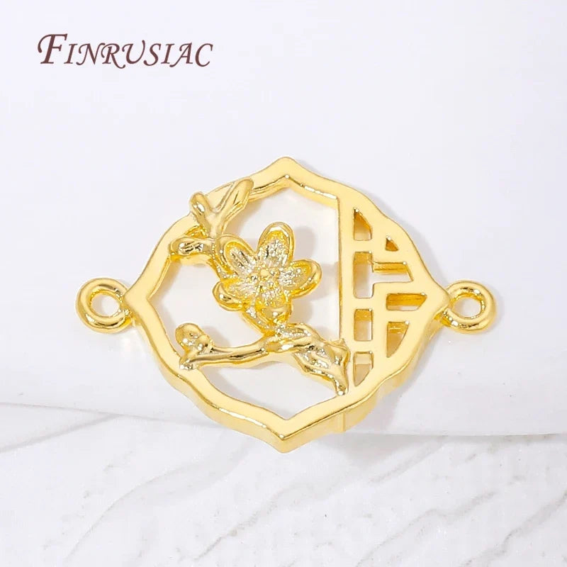 18K Gold Plated Plum Blossom Connector Charm | DIY Jewelry
