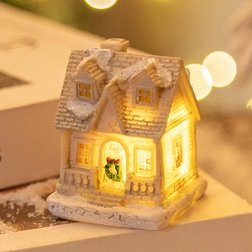 LED Miniature Christmas Village House Resin Ornament Decor