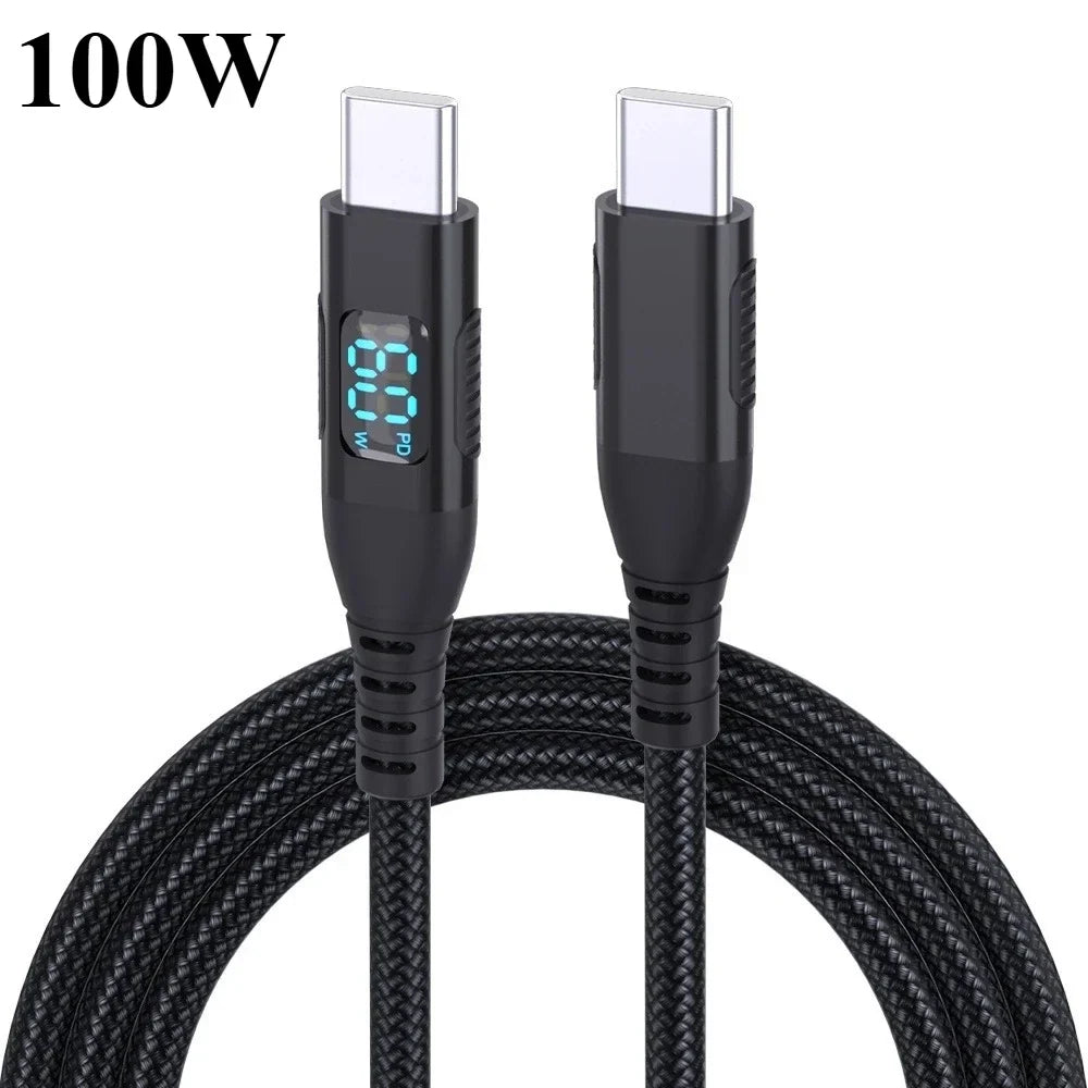 100W USB-C to USB-C Fast Charging Cable | LED Display