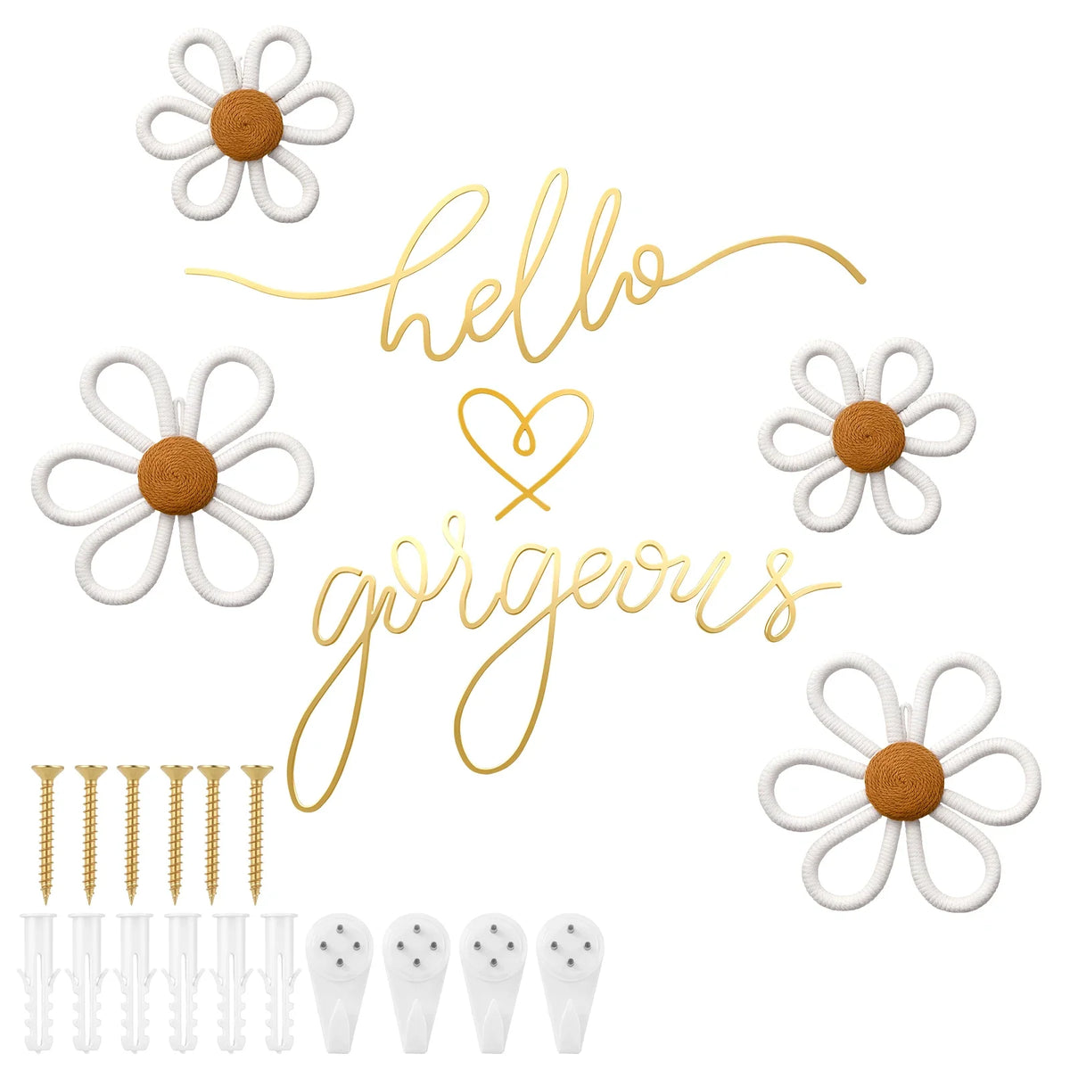 Hello Gorgeous Metal Wire Wall Decor Set | Boho Daisy Art