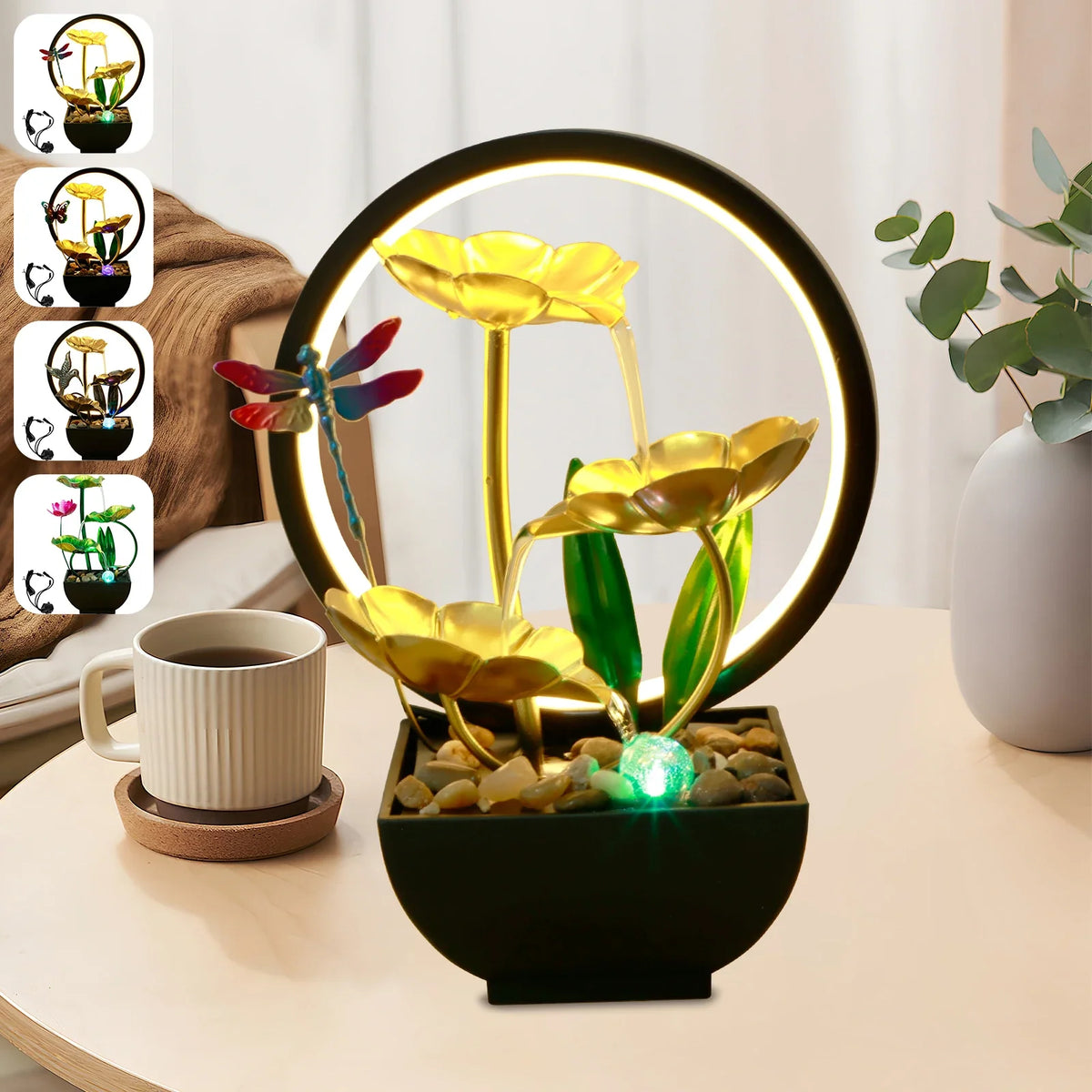 USB Tabletop Water Fountain with LED Ring Light – Zen Decor