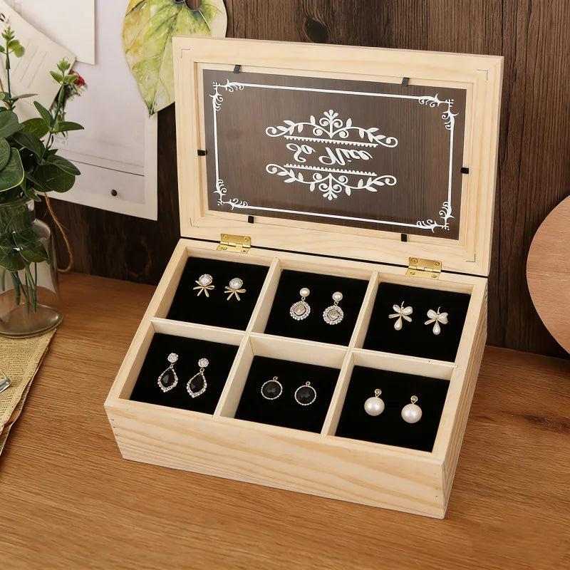 Solid Wood 6-Grid Desktop Organizer – Multi-Compartment Box