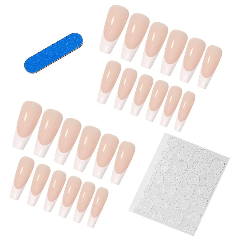 French Tip Press-On Nails L Size Gel Finish Pink Skin Tone